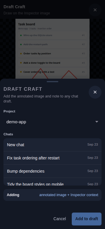 Choosing the project and chat for an annotated image