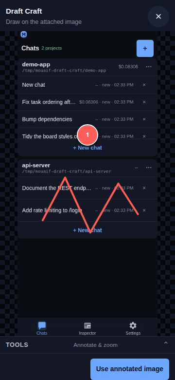 The Draft Craft annotator over an attached image