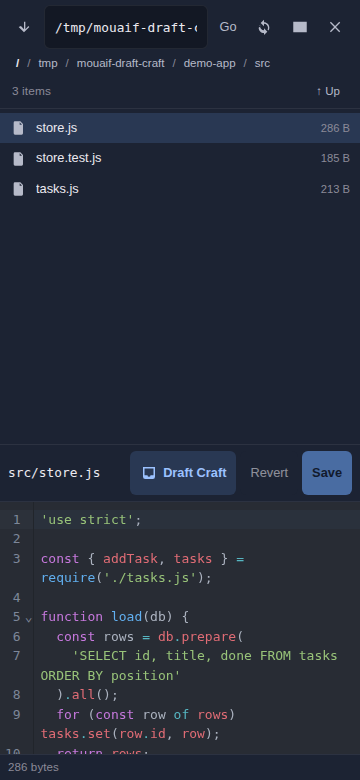 Draft Craft in the open file display bar