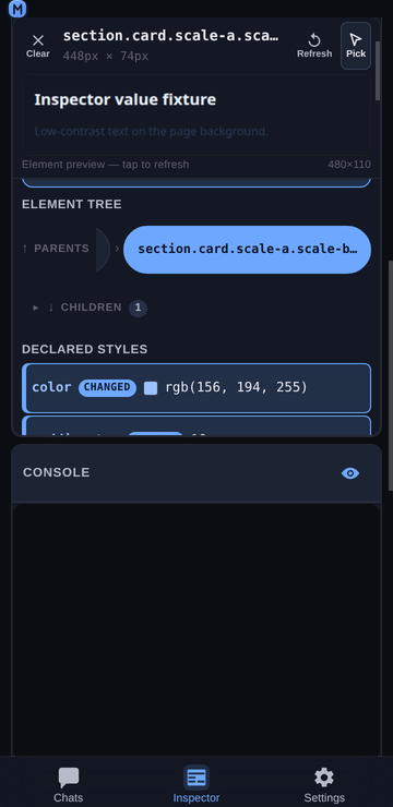 The receipt strip in the Styles panel, listing the session's edits with per-row undo