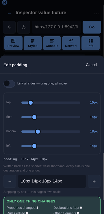 The padding fan-out with four sub-rails at 360 px
